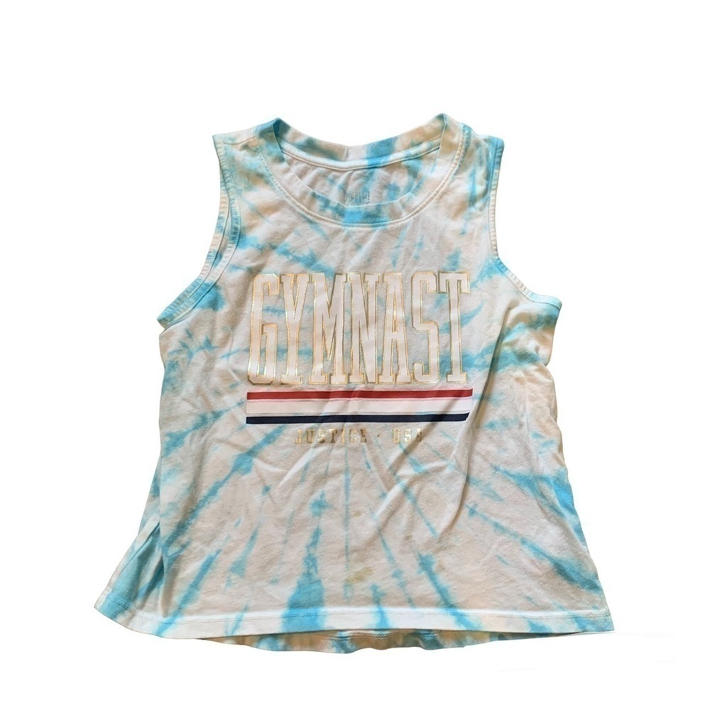 JUSTICE Blue & White Tie Dye Gymnast Sleeveless Top size 8